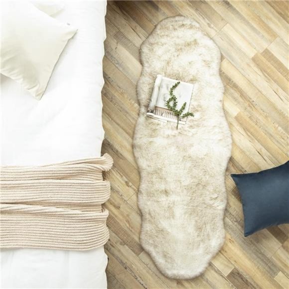 Ultra Soft Faux Fox Fur Rug White Brown Fluffy Area Rug, Carpets Fluffy Rug - Picture 4 of 7